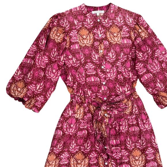 Love The Label Lola Midi Dress In Dahlia Fuschia Print - Picture 7 of 7